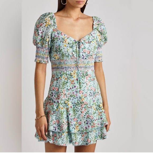 alice and olivia crawford mini dress Alice And Olivia Crawford Sweetheart Tiered Floral Mini Dress Romance Almond 10